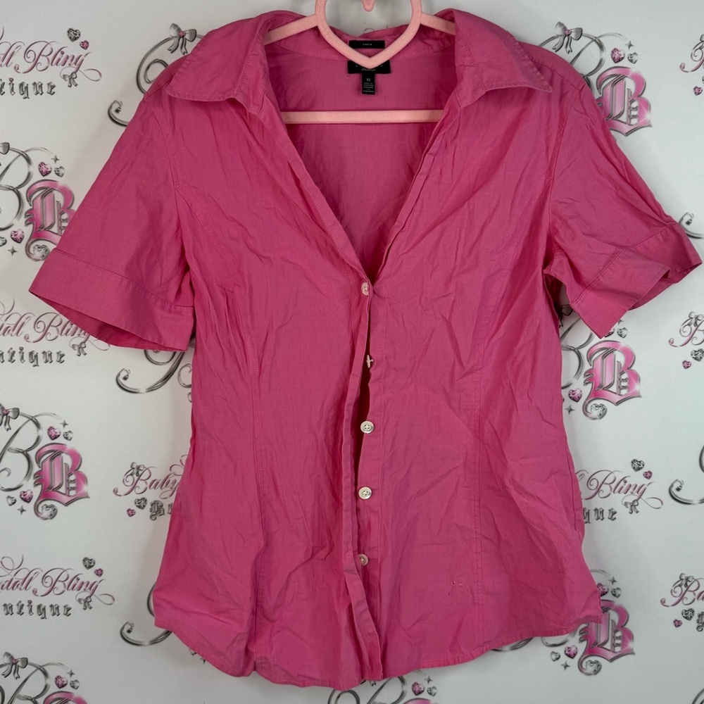 Talbots tshirt button down shirt collared Pink Button-Up Women's Top stretch